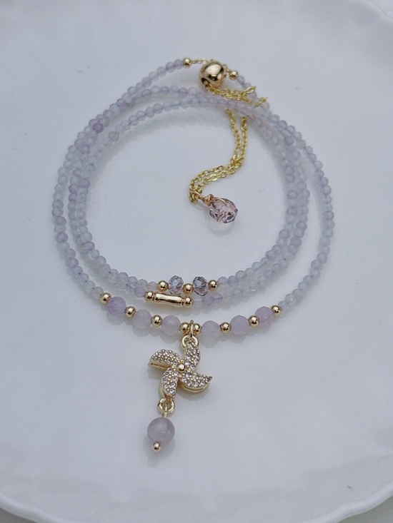 Jewelry - GB96 Handmade Lavender Amethyst Triple Layers Bracelet Necklace 2in1 20+5”
